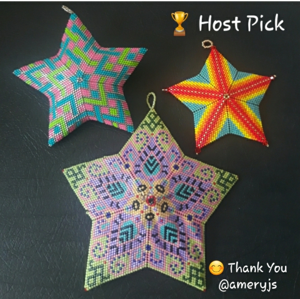Handmade Peyote Star Ornaments / Beaded Christmas Star Ornament Bundle of 3